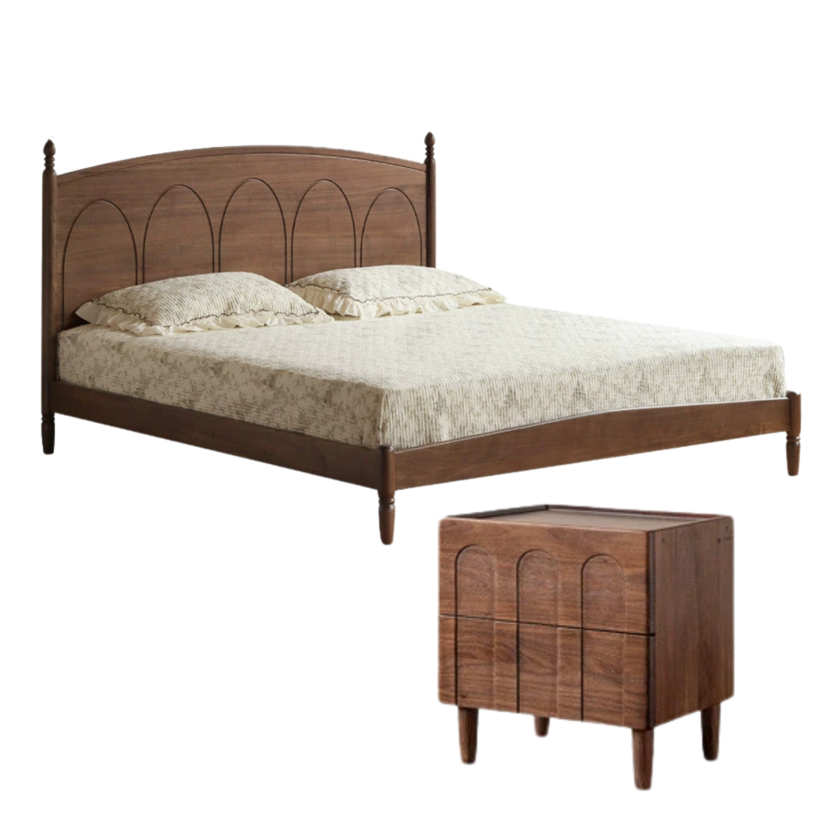 Black Walnut, Poplar Solid Wood Big Bed Retro French