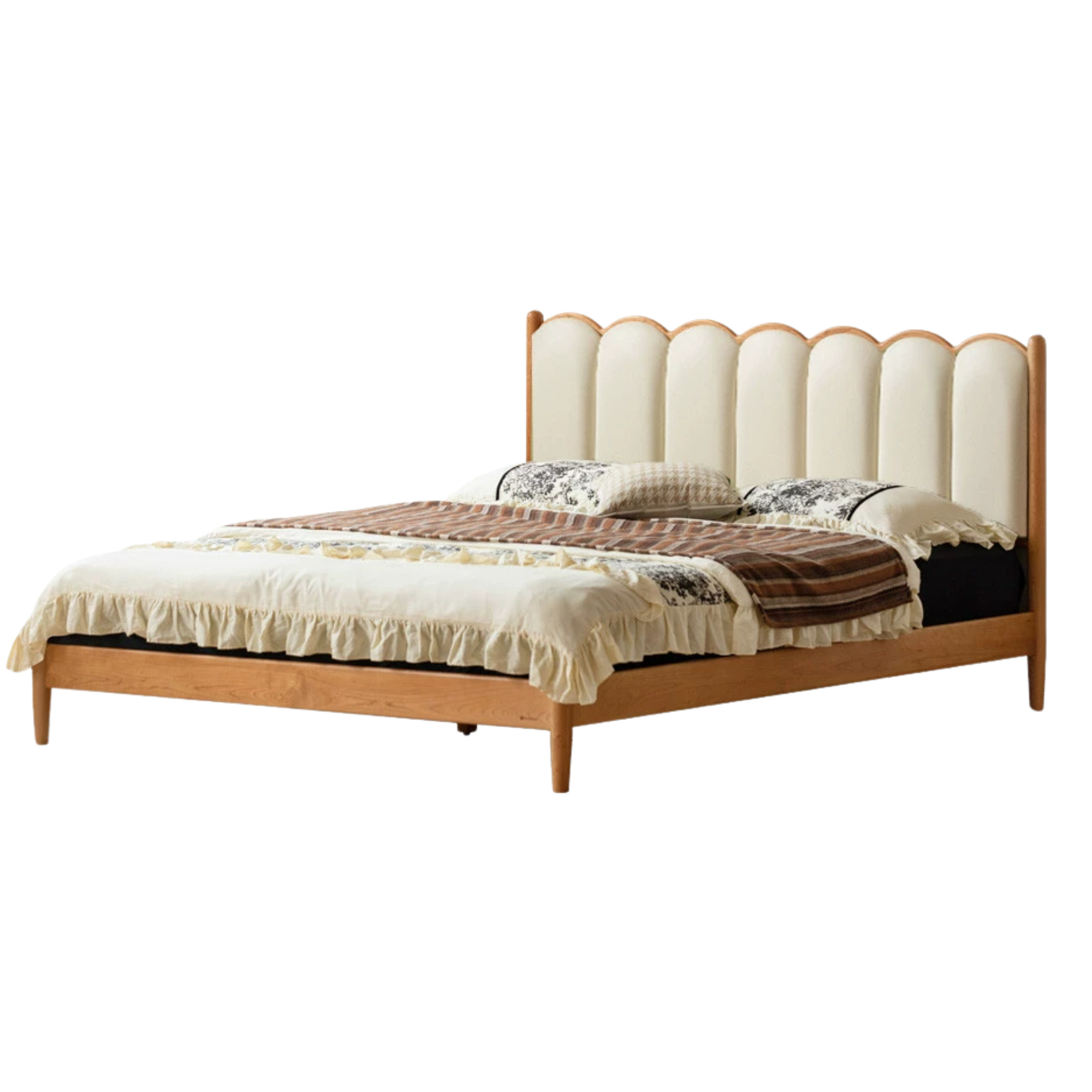 Cherry Solid Wood Soft Bed Retro
