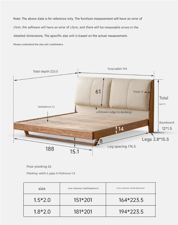 Oak, Ash Solid Wood Leather Soft Suspended Bed Italian Light Luxury