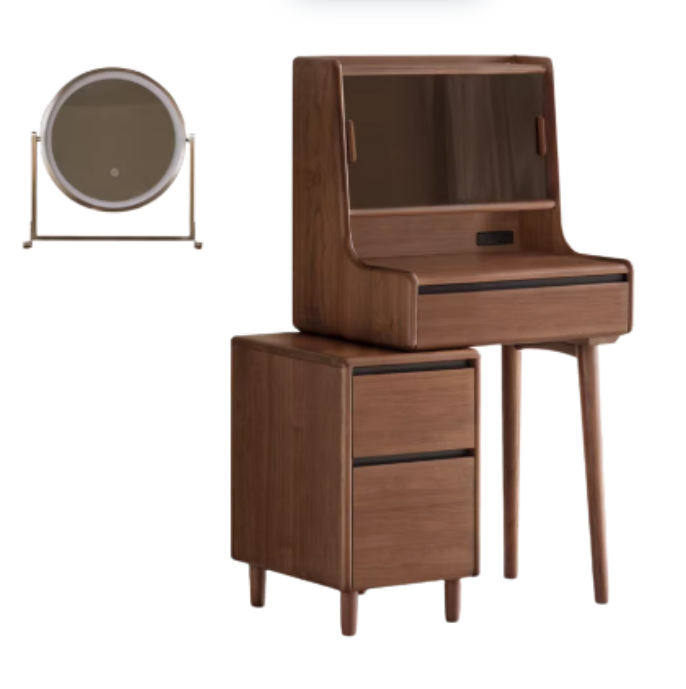 Black Walnut, Sandalwood Solid Wood Lighted Dressing Table.