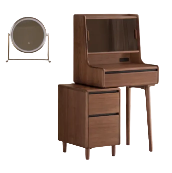 Black Walnut, Sandalwood Solid Wood Lighted Vanity Table.