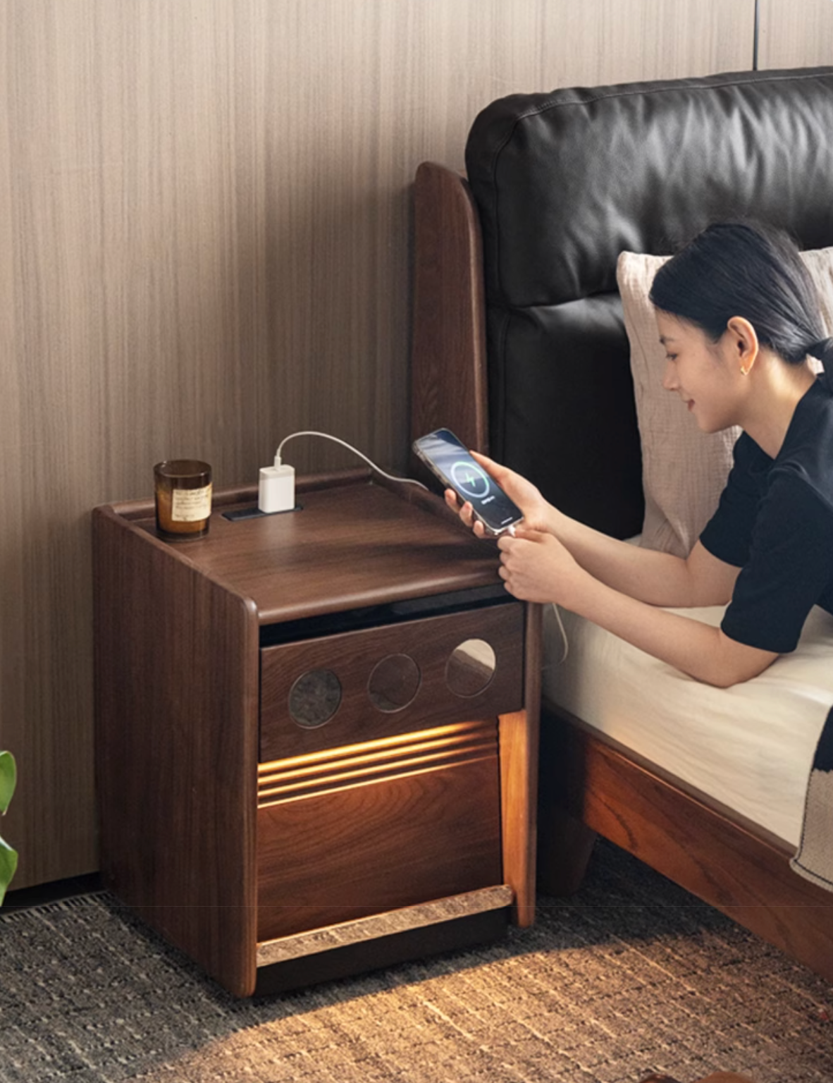 Black Walnut, Cherry, Ash, Sandalwood, Tulipwood Solid Wood Nightstand
