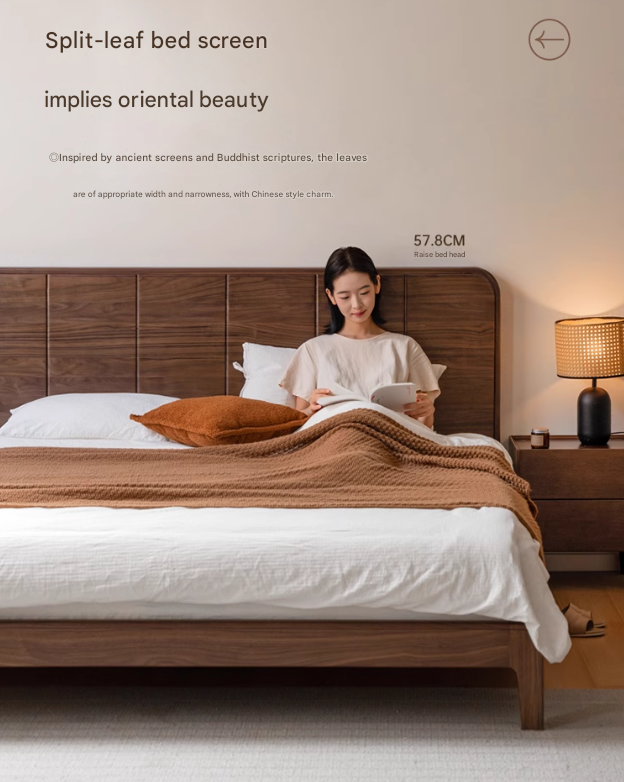 Black Walnut Solid Wood Bed New Chinese Retro