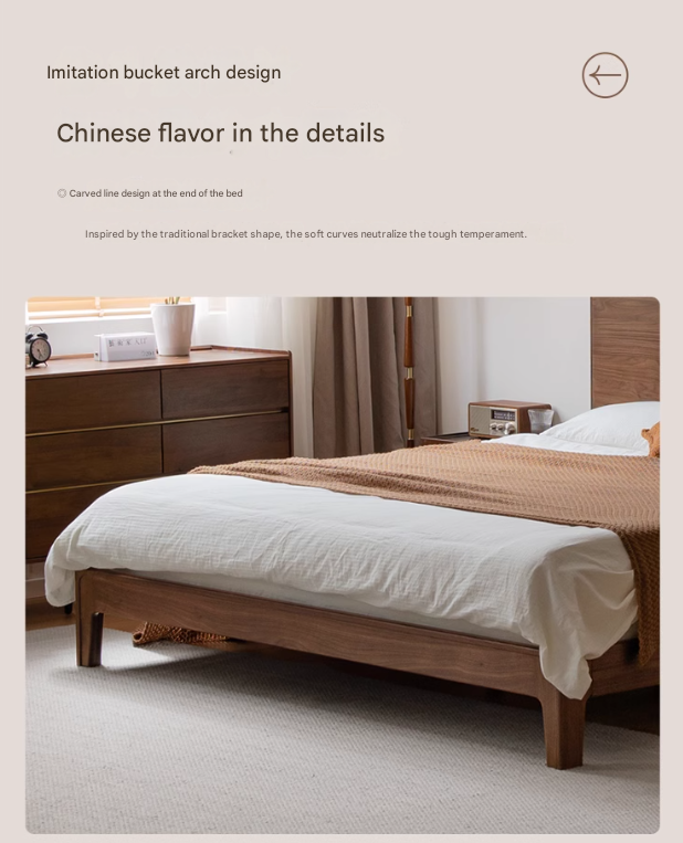 Black Walnut Solid Wood Bed New Chinese Retro