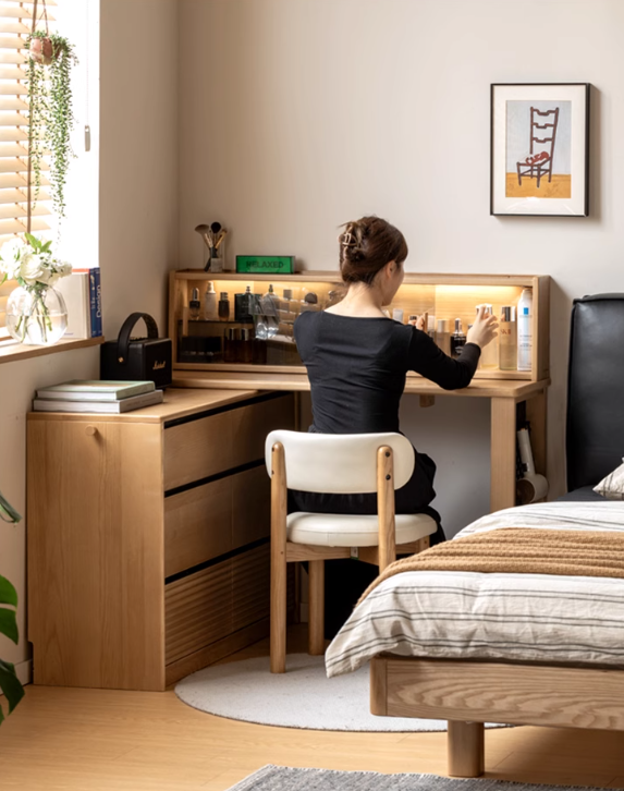 Ash Solid Wood Modern Multi-function Vanity Table.