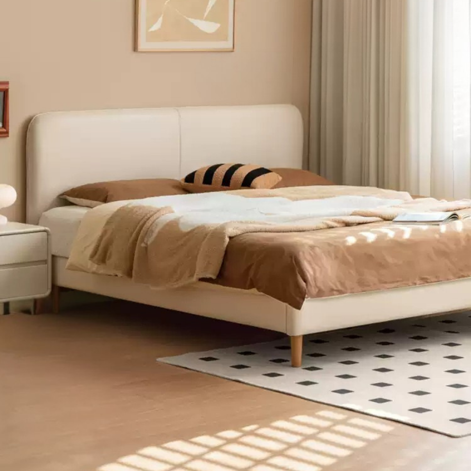Technology Fabric Bed Cream Soft Minimalist