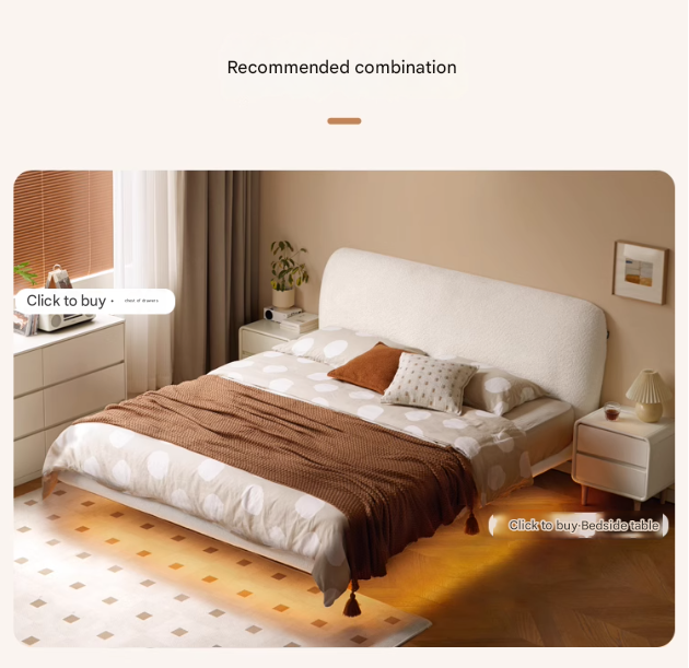 Fabric Soft Luminous White Suspension Bed imitation lamb fleece