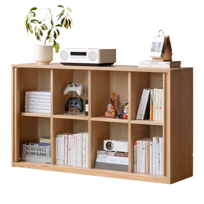 Oak, Solid Rubberwood, Ash Solid Wood Bookcase Free Combination Low Cabinet Floor-Standing Bookshelf