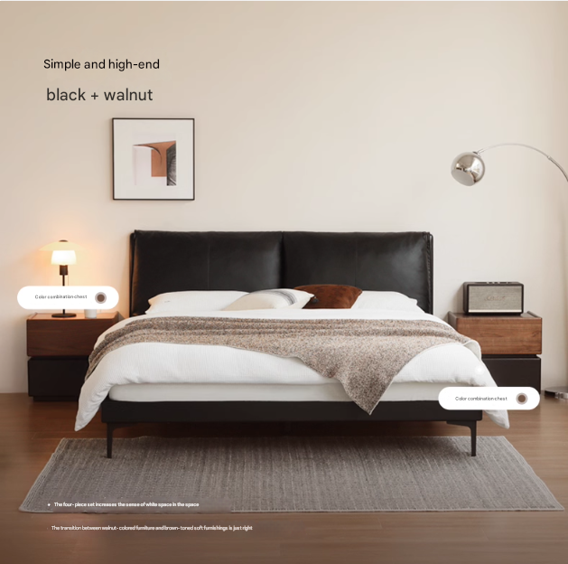 Genuine Leather Bed Modern Simple