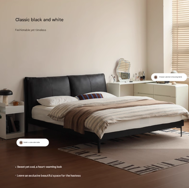 Genuine Leather Bed Modern Simple