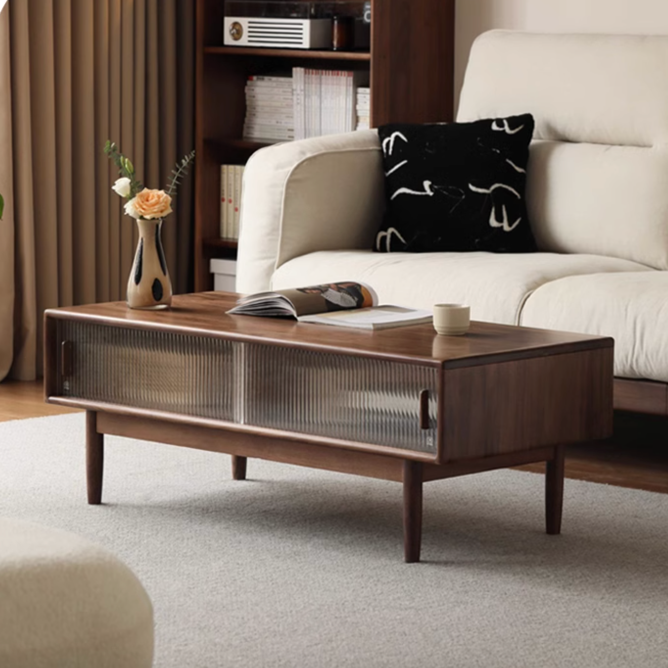 Black Walnut, Oak, Solid Rubberwood Solid Wood Modern Style Tea Table