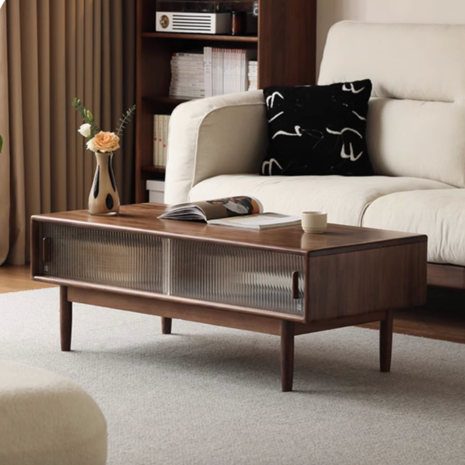 Black Walnut, Oak, Solid Rubberwood Solid Wood Modern Style Coffee Table