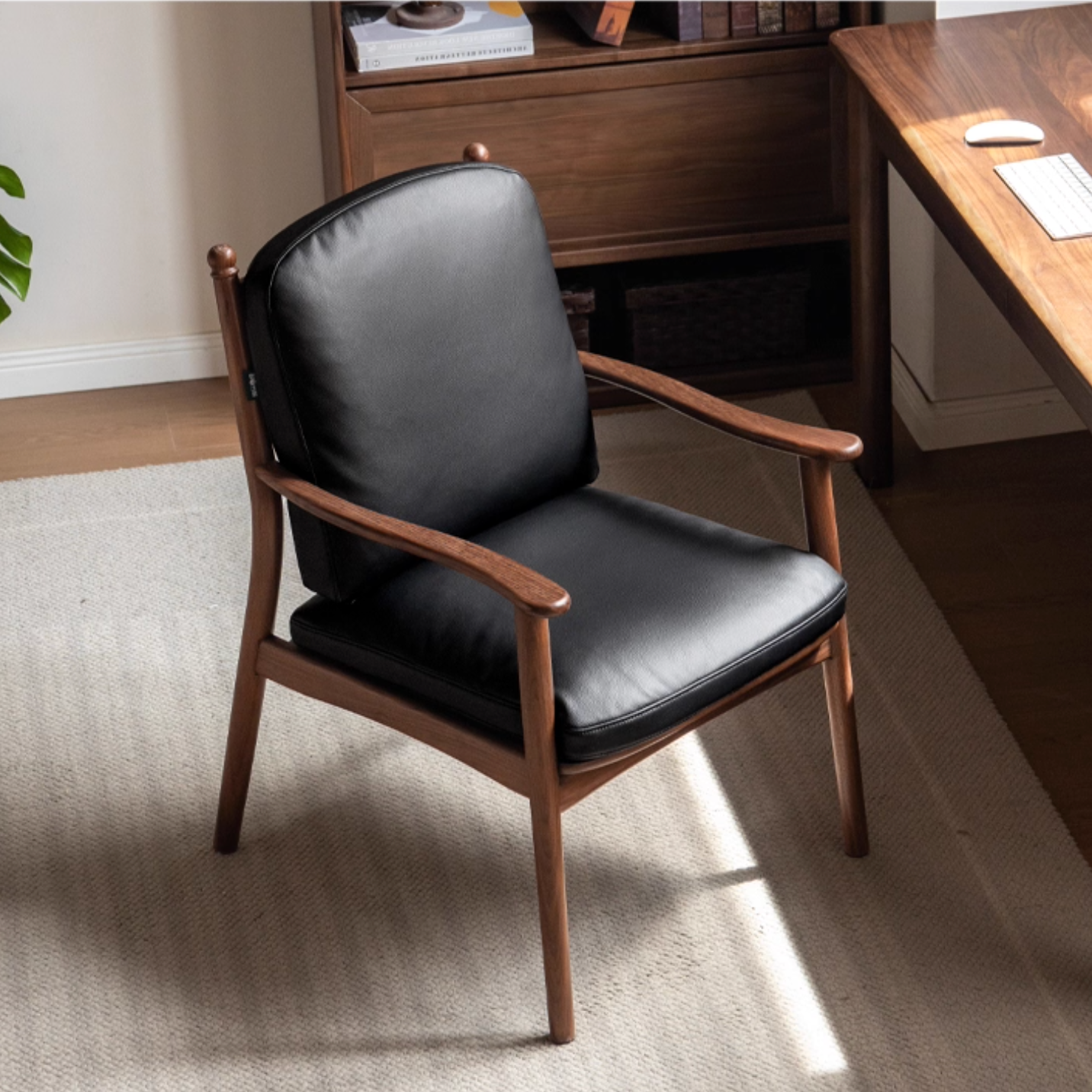 Black Walnut Solid Wood Light Luxury Style Soft Armchair