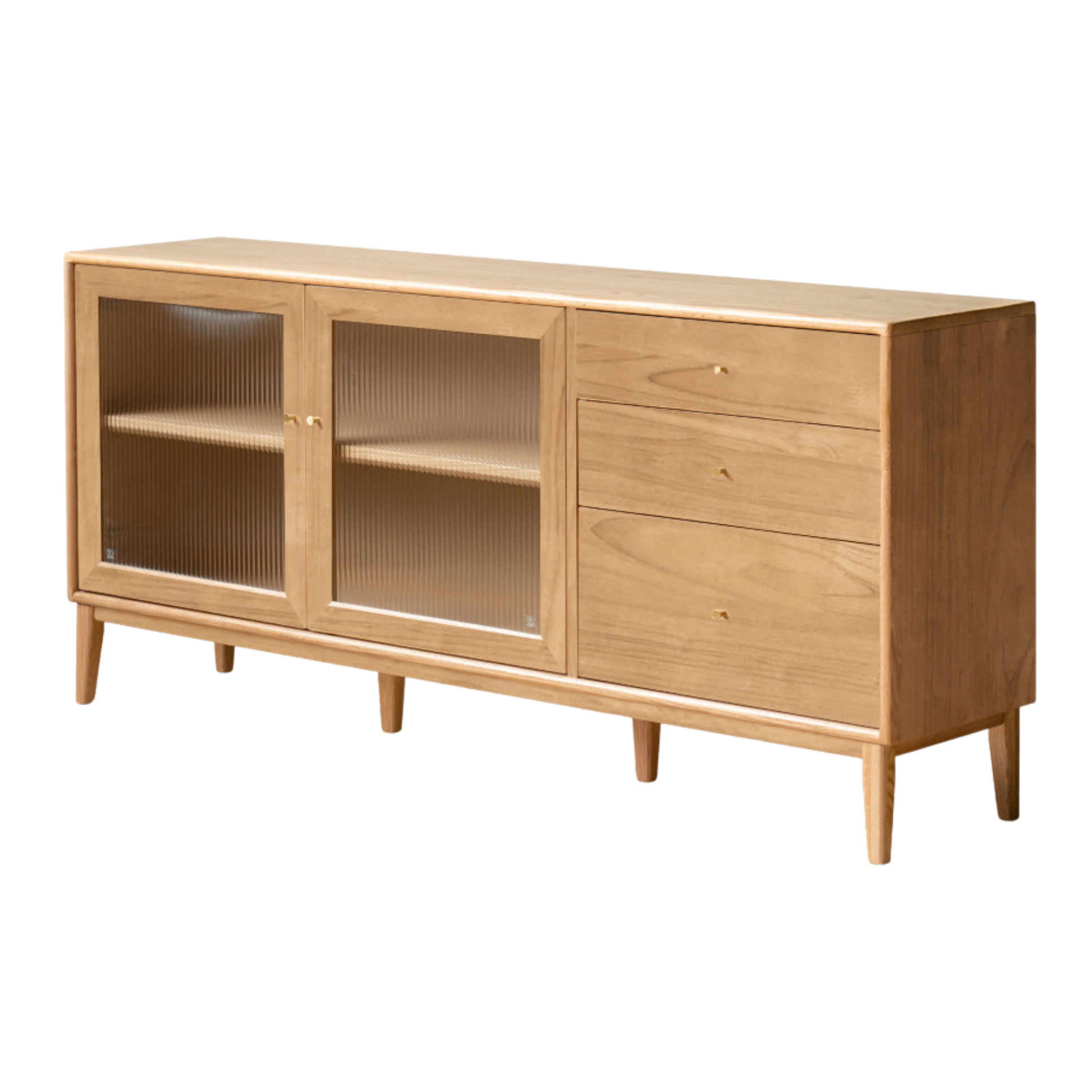 Oak Solid Wood, Solid RubberWood Nordic Sideboard Cabinet