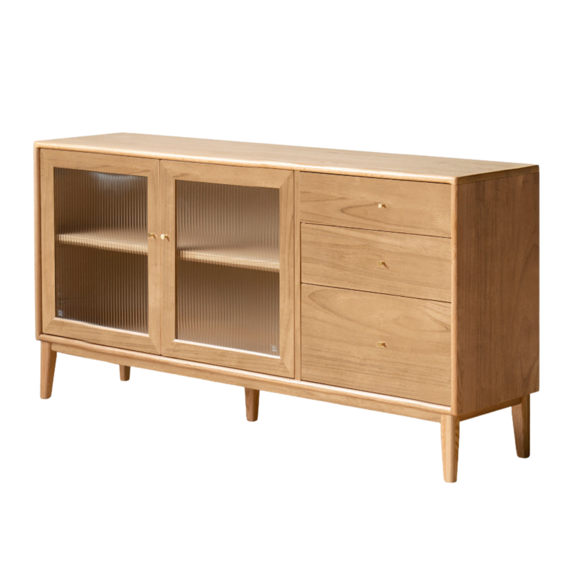 Oak Solid Wood, Solid RubberWood Nordic Sideboard Cabinet