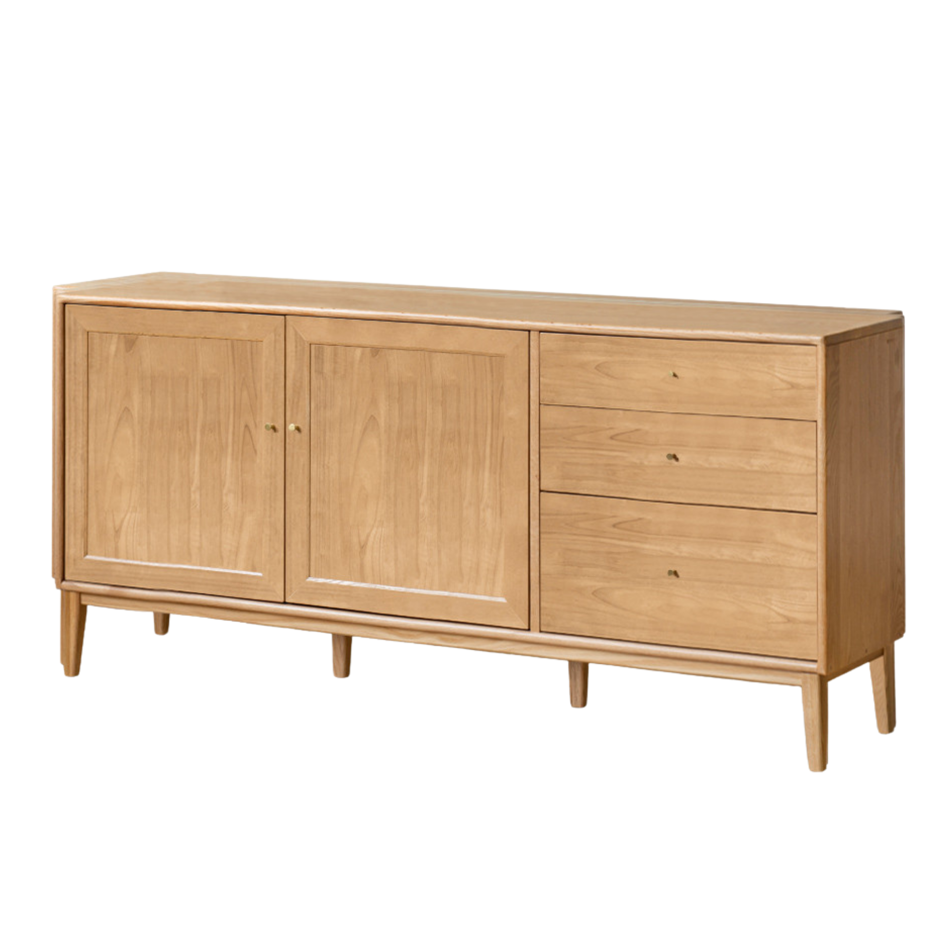Oak Solid Wood, Solid RubberWood Nordic Sideboard Cabinet