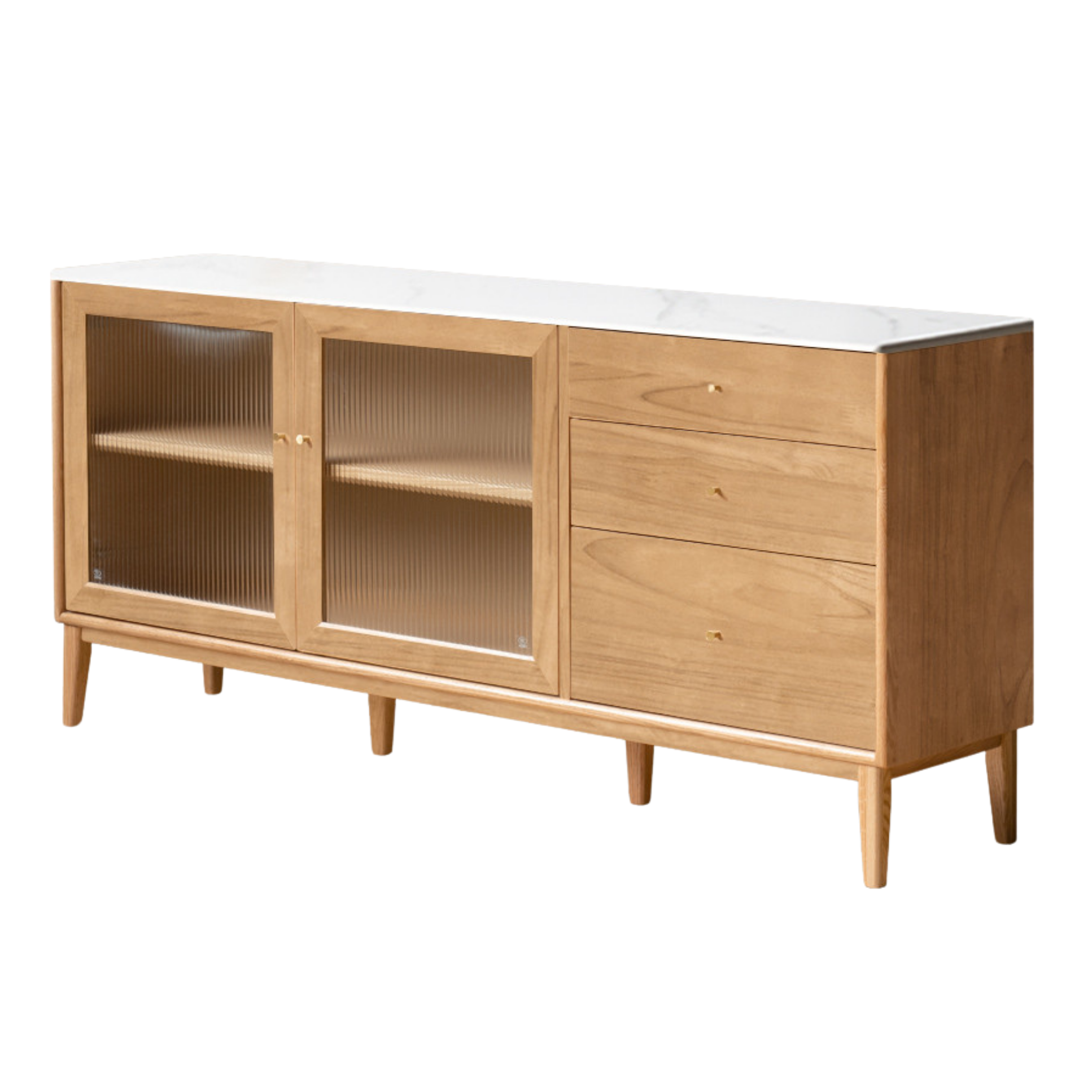 Oak Solid Wood, Solid RubberWood Nordic Sideboard Cabinet