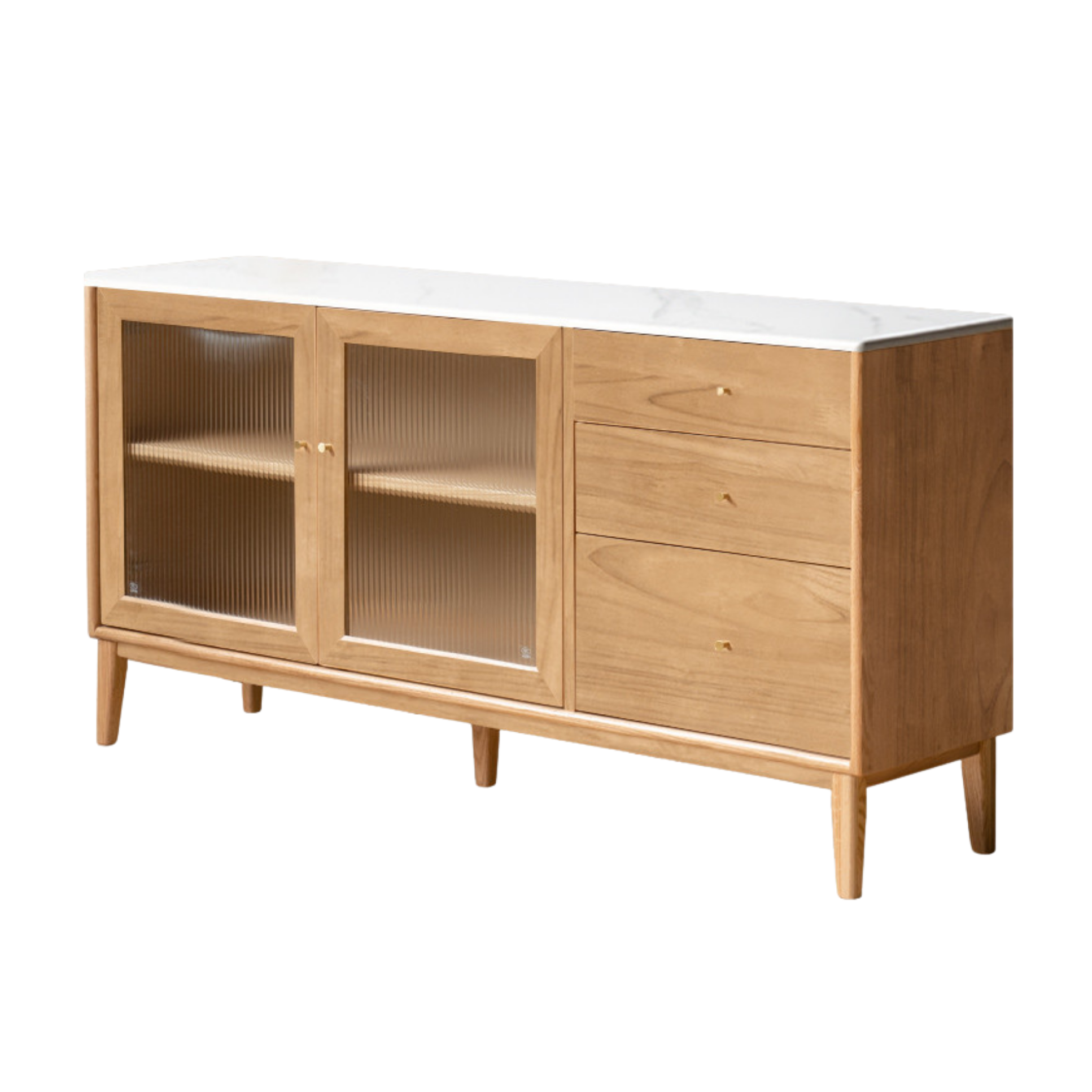 Oak Solid Wood, Solid RubberWood Nordic Sideboard Cabinet