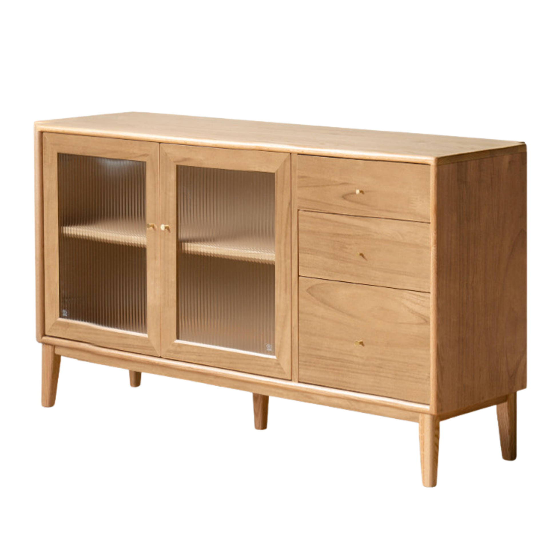Oak Solid Wood, Solid RubberWood Nordic Sideboard Cabinet