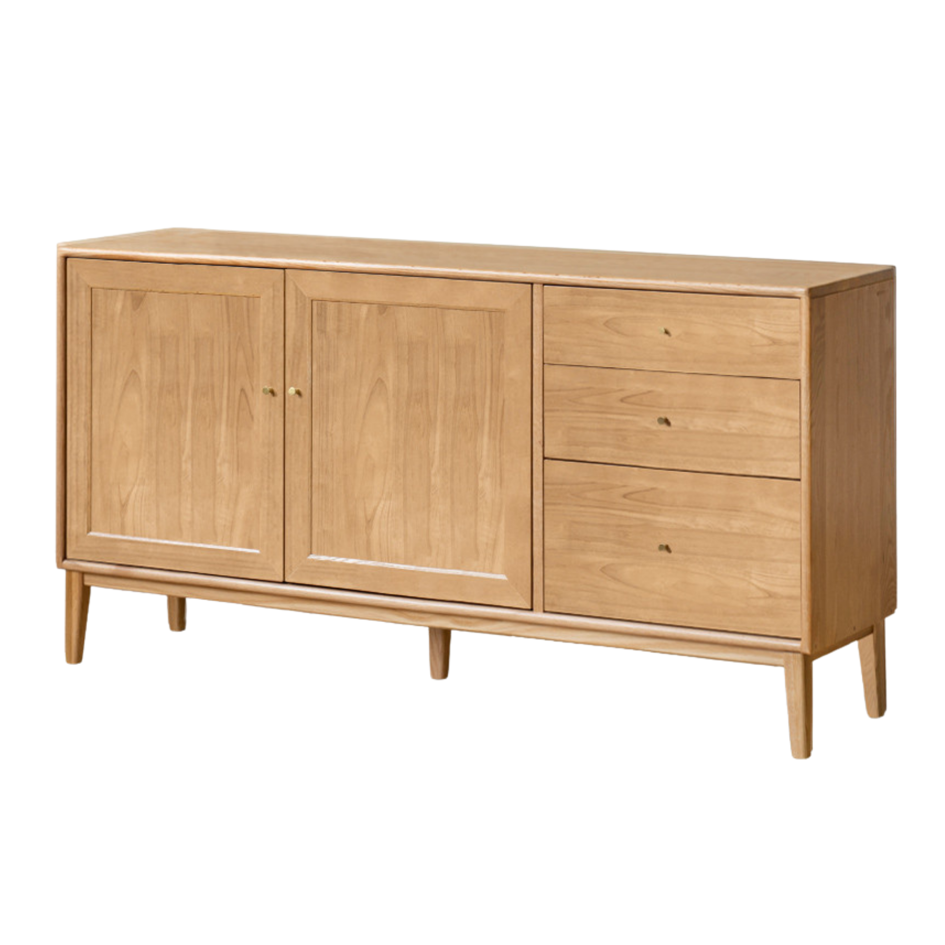 Oak Solid Wood, Solid RubberWood Nordic Sideboard Cabinet