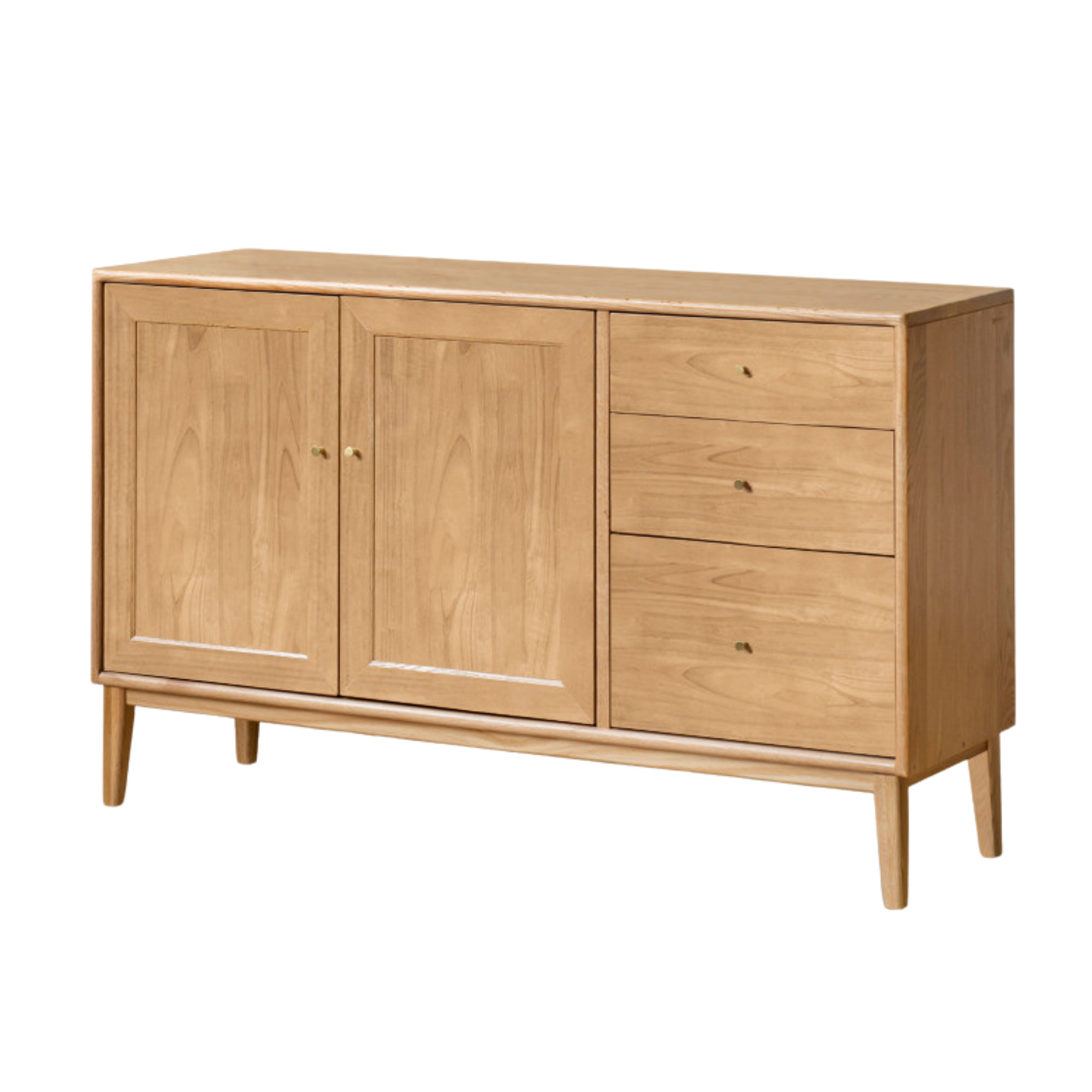 Oak Solid Wood, Solid RubberWood Nordic Sideboard Cabinet