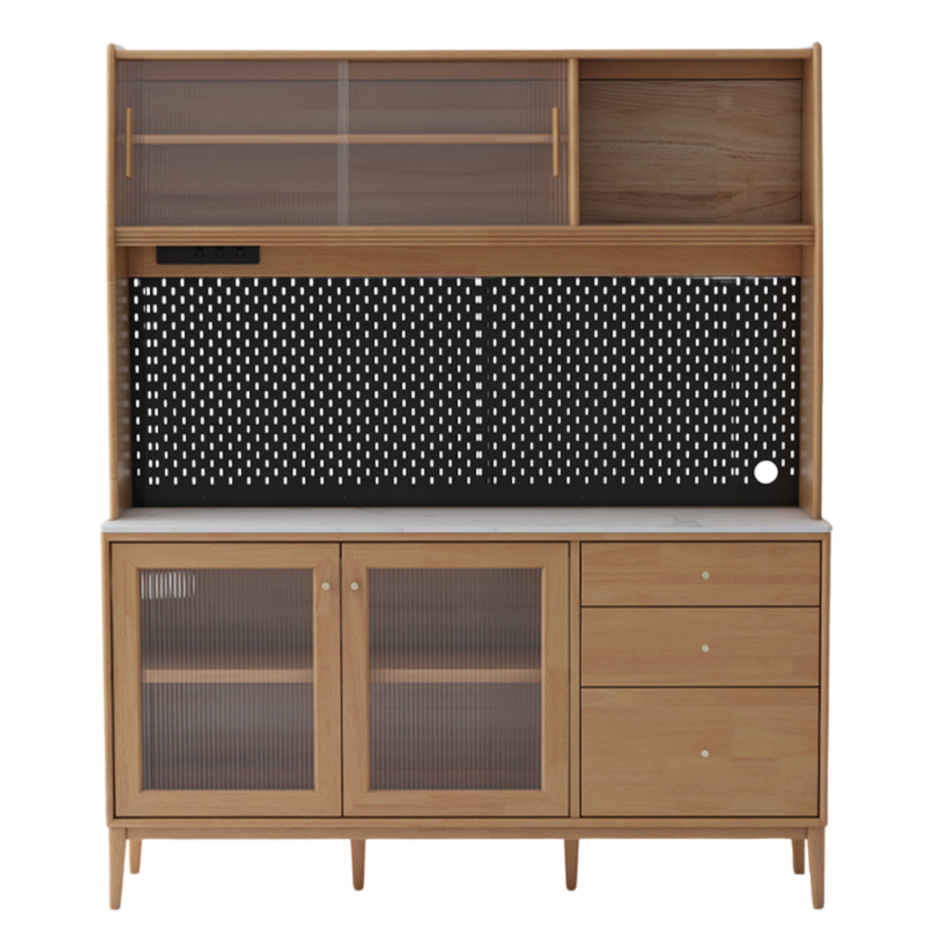 Oak Solid Wood, Solid RubberWood Nordic Sideboard Cabinet