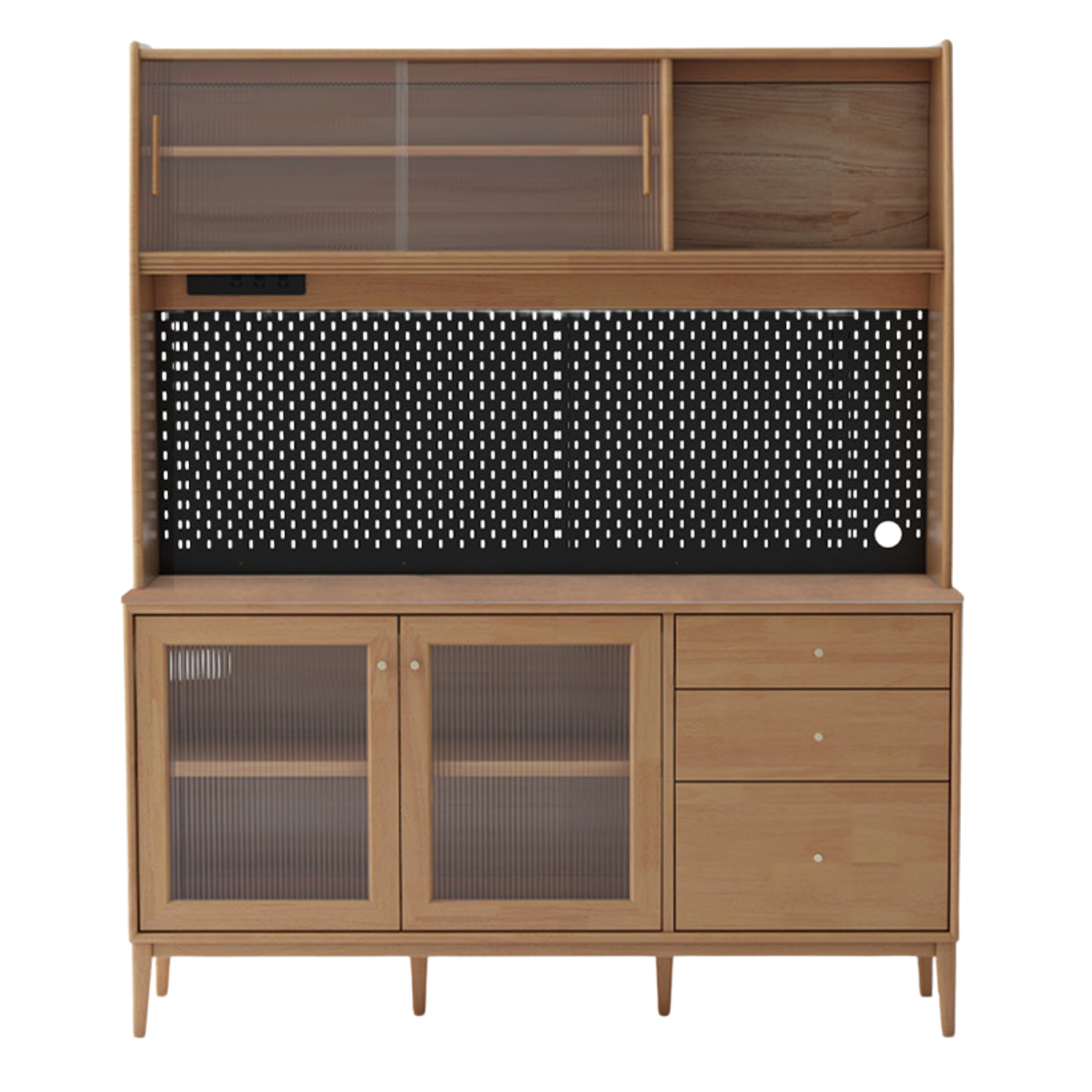 Oak Solid Wood, Solid RubberWood Nordic Sideboard Cabinet
