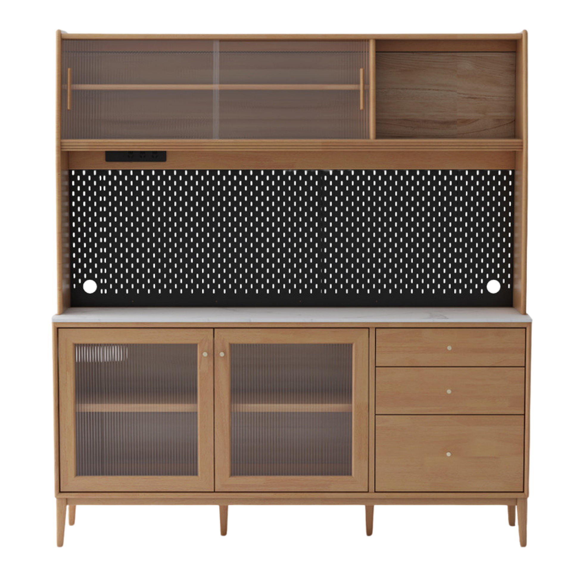 Oak Solid Wood, Solid RubberWood Nordic Sideboard Cabinet