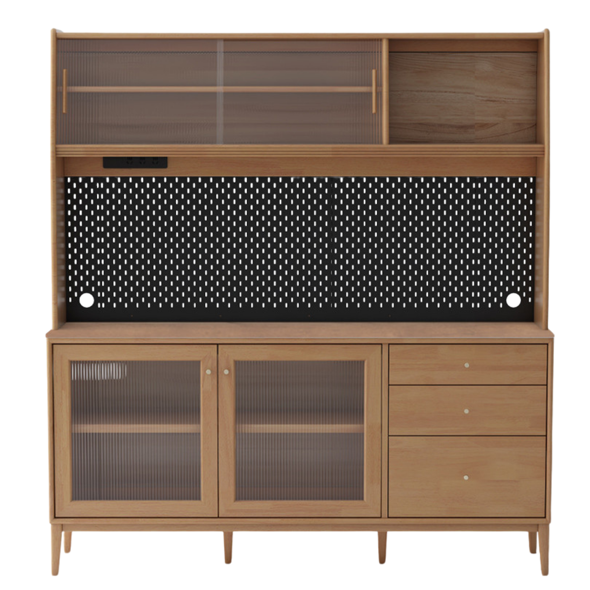 Oak Solid Wood, Solid RubberWood Nordic Sideboard Cabinet