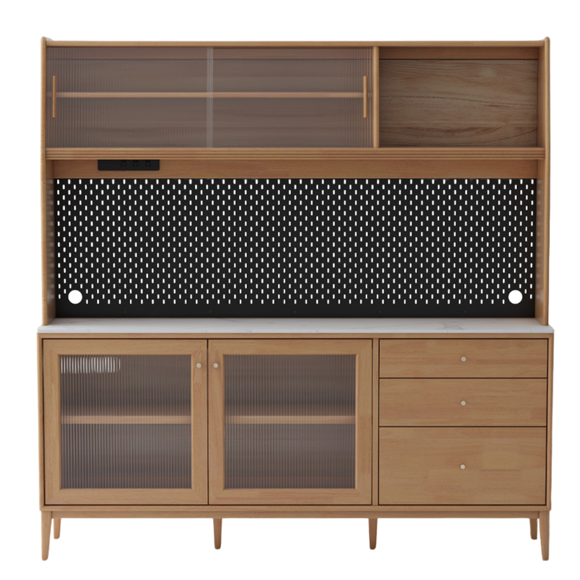 Oak Solid Wood, Solid RubberWood Nordic Sideboard Cabinet