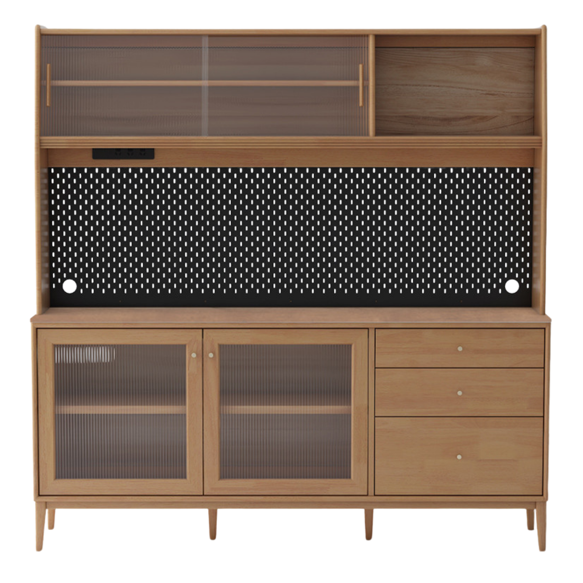 Oak Solid Wood, Solid RubberWood Nordic Sideboard Cabinet