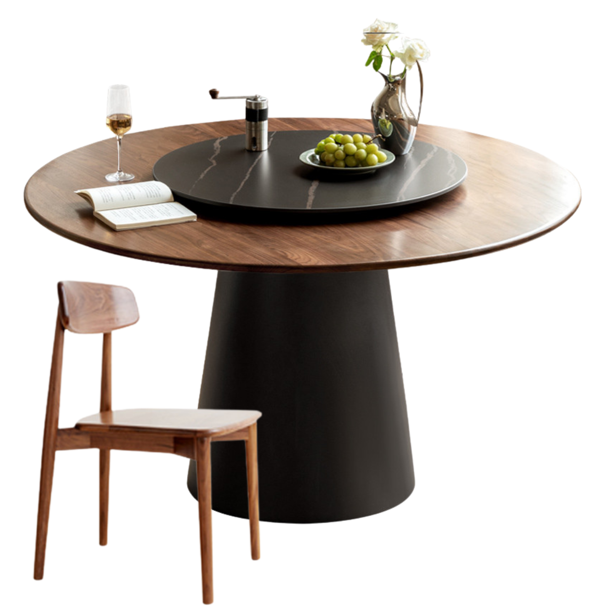 Black Walnut, Oak Solid Wood, Sandalwood Rock Slab Round Dining Table