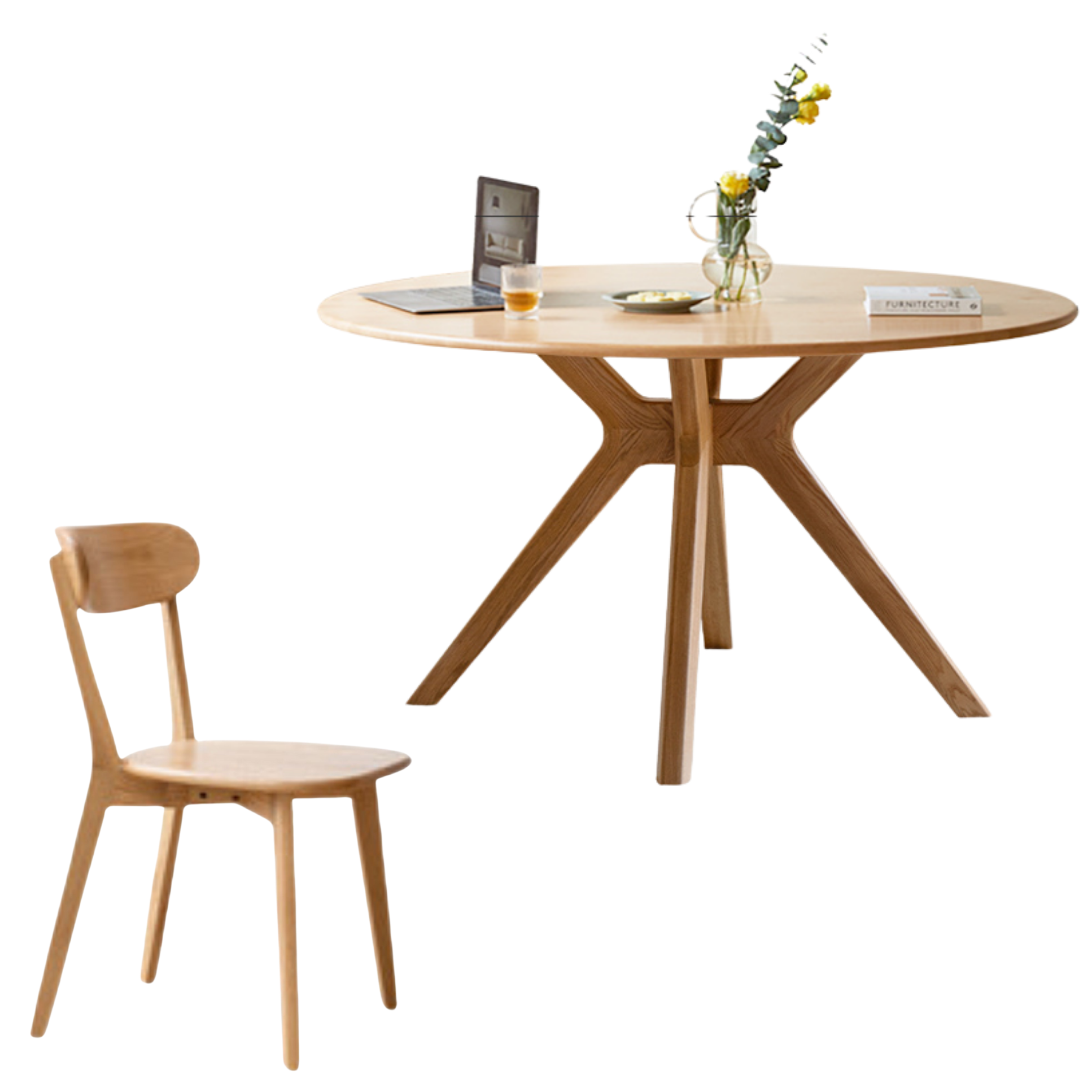 Oak Solid Wood Modern Minimalist Style Round Dining Table