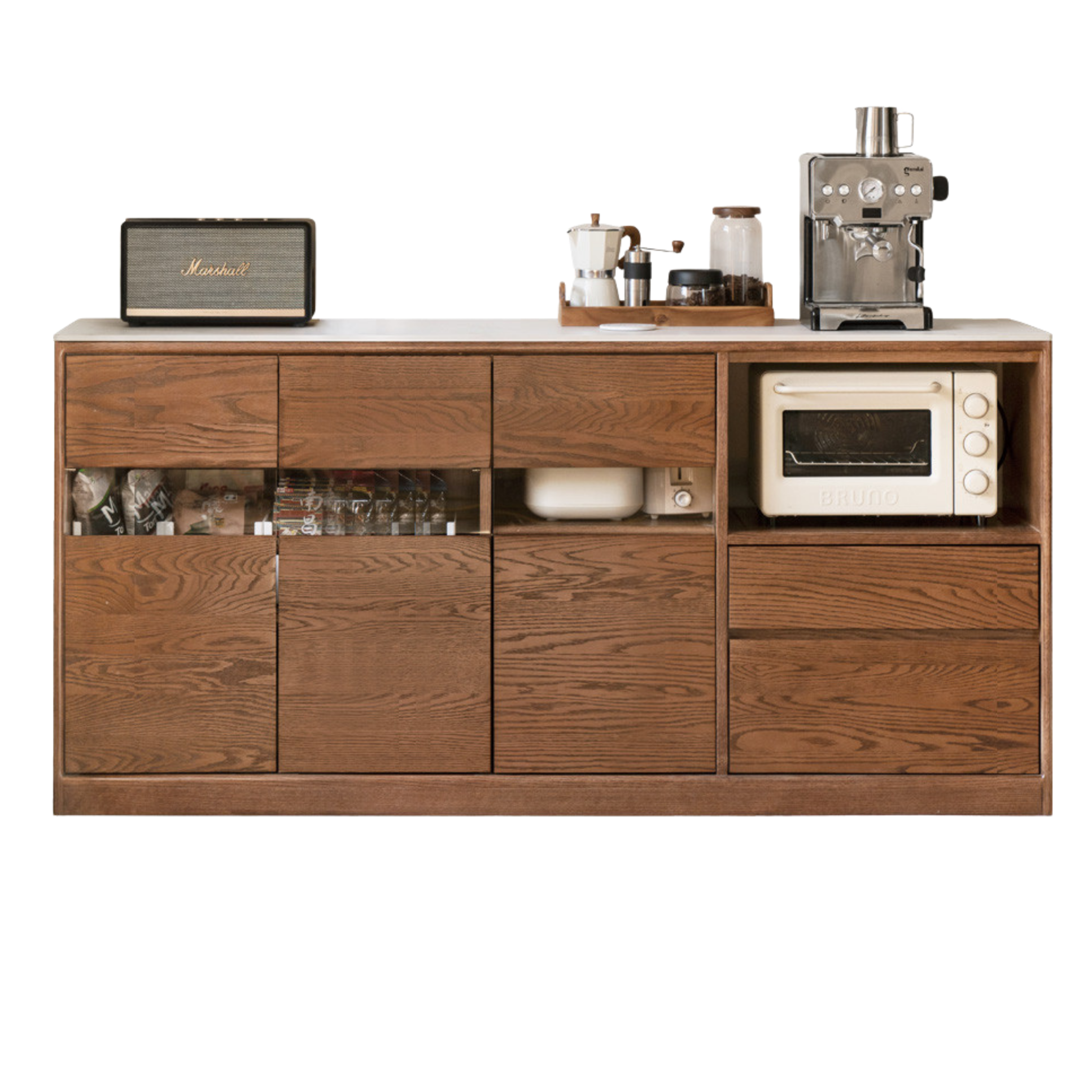 Black Walnut, Ash Solid Wood Rock Plate Storage Cabinet, Sideboard