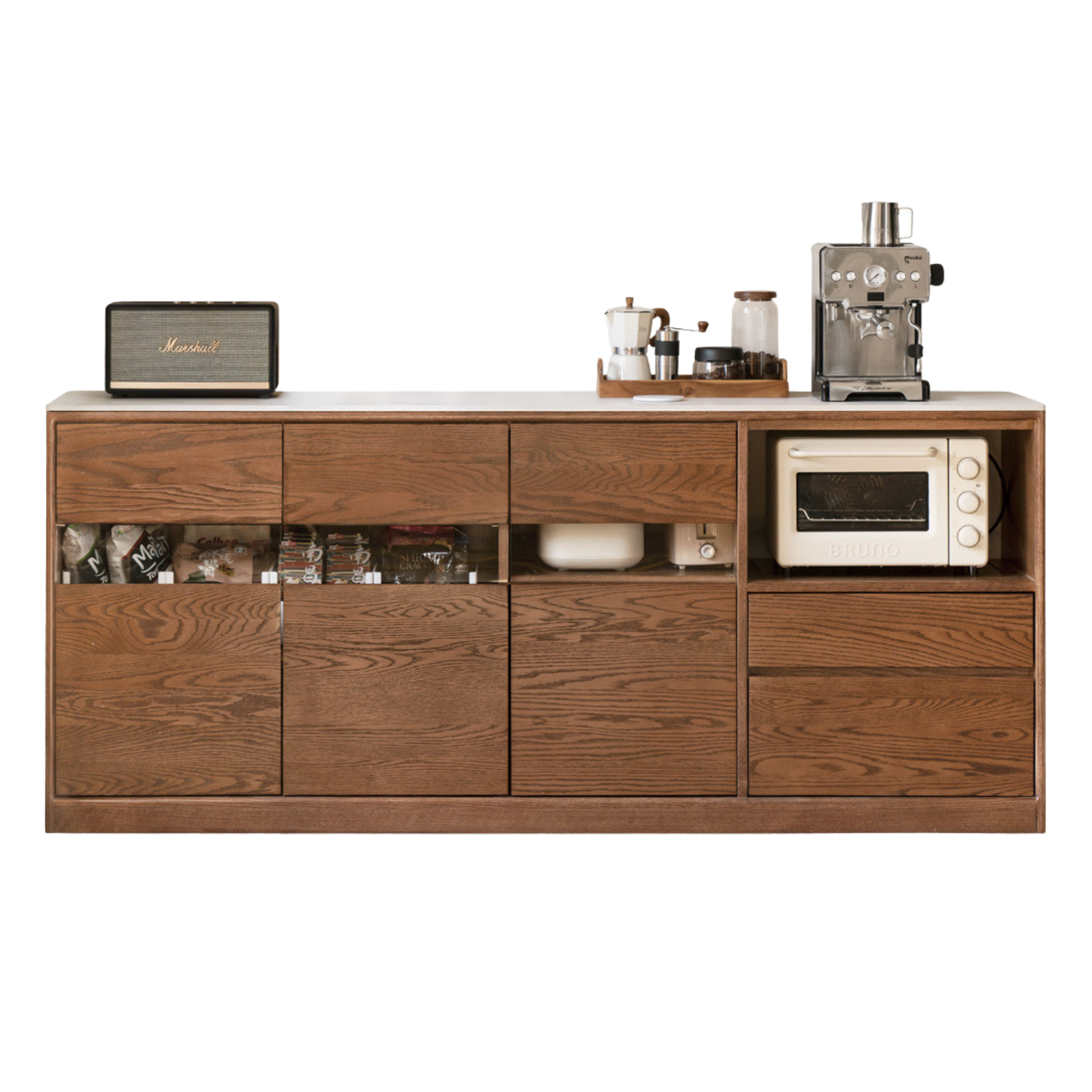 Black Walnut, Ash Solid Wood Rock Plate Storage Cabinet, Sideboard