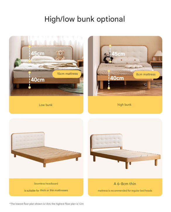 Rubberwood, Beech Solid Wood Children's Soft Bed