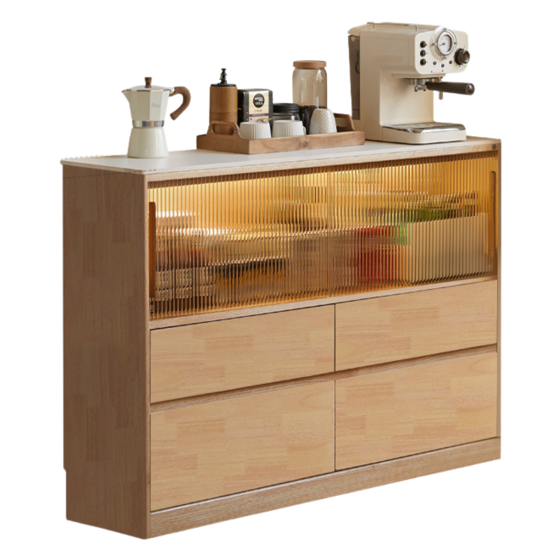 Oak Solid Wood, Solid RubberWood Slate Ultra-Narrow Sideboard