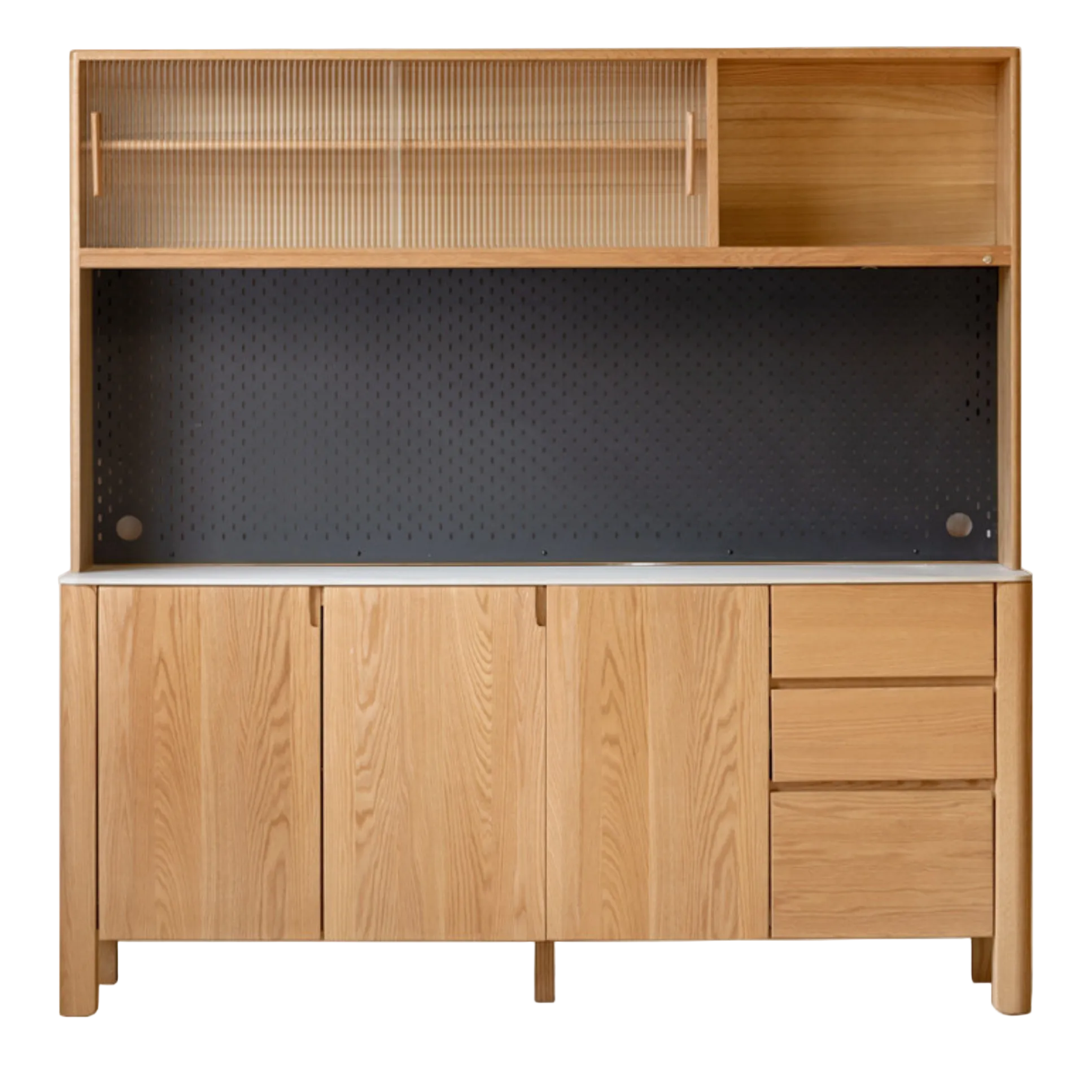 Oak Solid Wood Perforated Rock Board Dining Sideboard