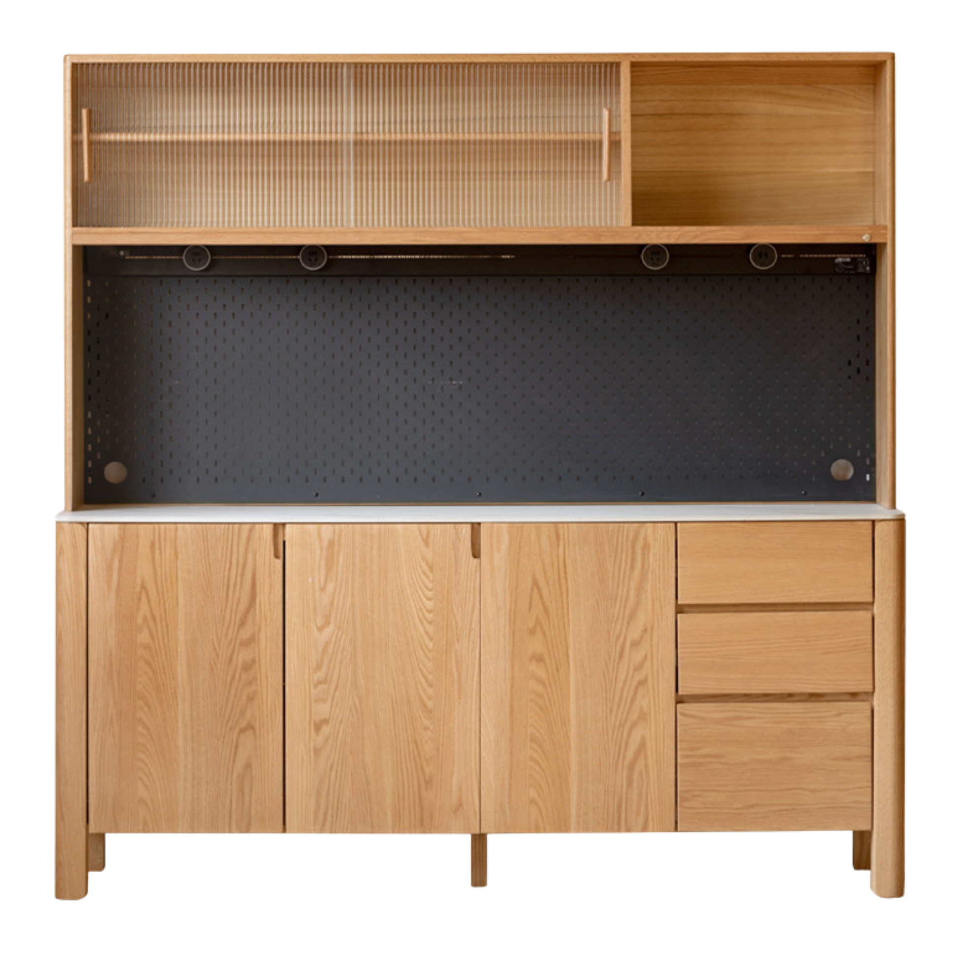 Oak Solid Wood Perforated Rock Board Dining Sideboard
