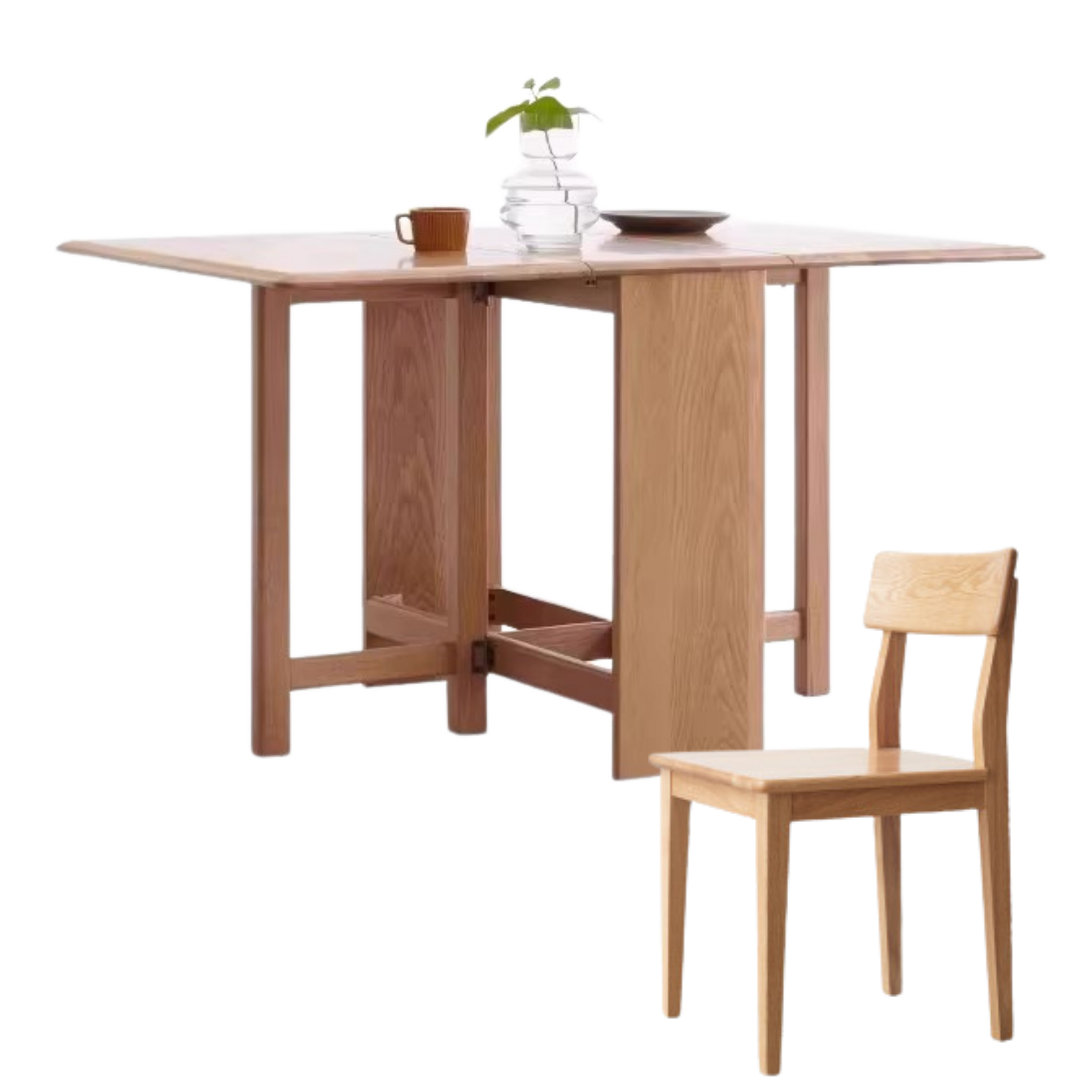 Oak Solid Wood Folding Table, Retractable Dining Table