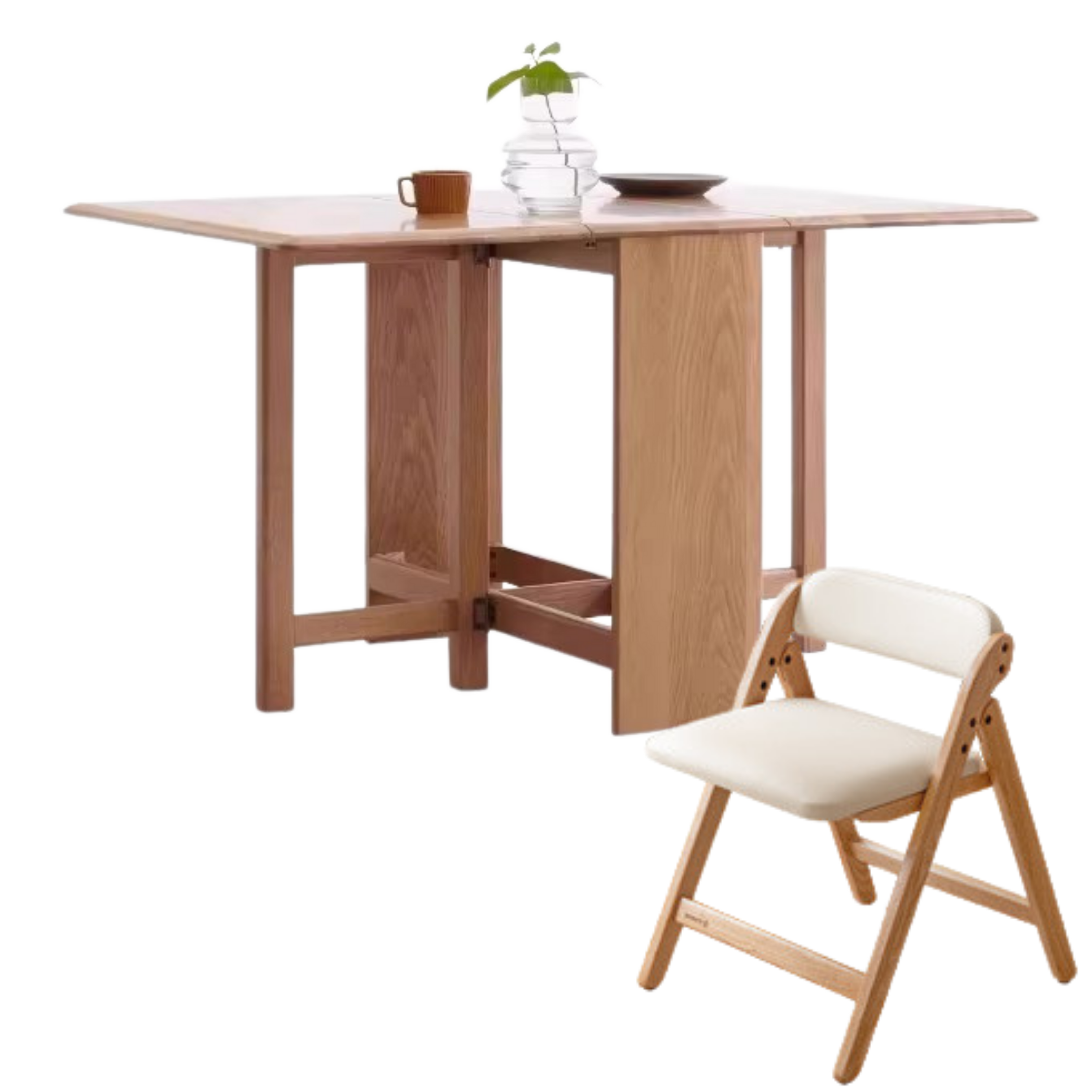 Oak Solid Wood Folding Table, Retractable Dining Table