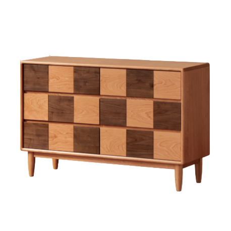 Cherry Solid Wood Retro Chest of Drawers Checkerboard
