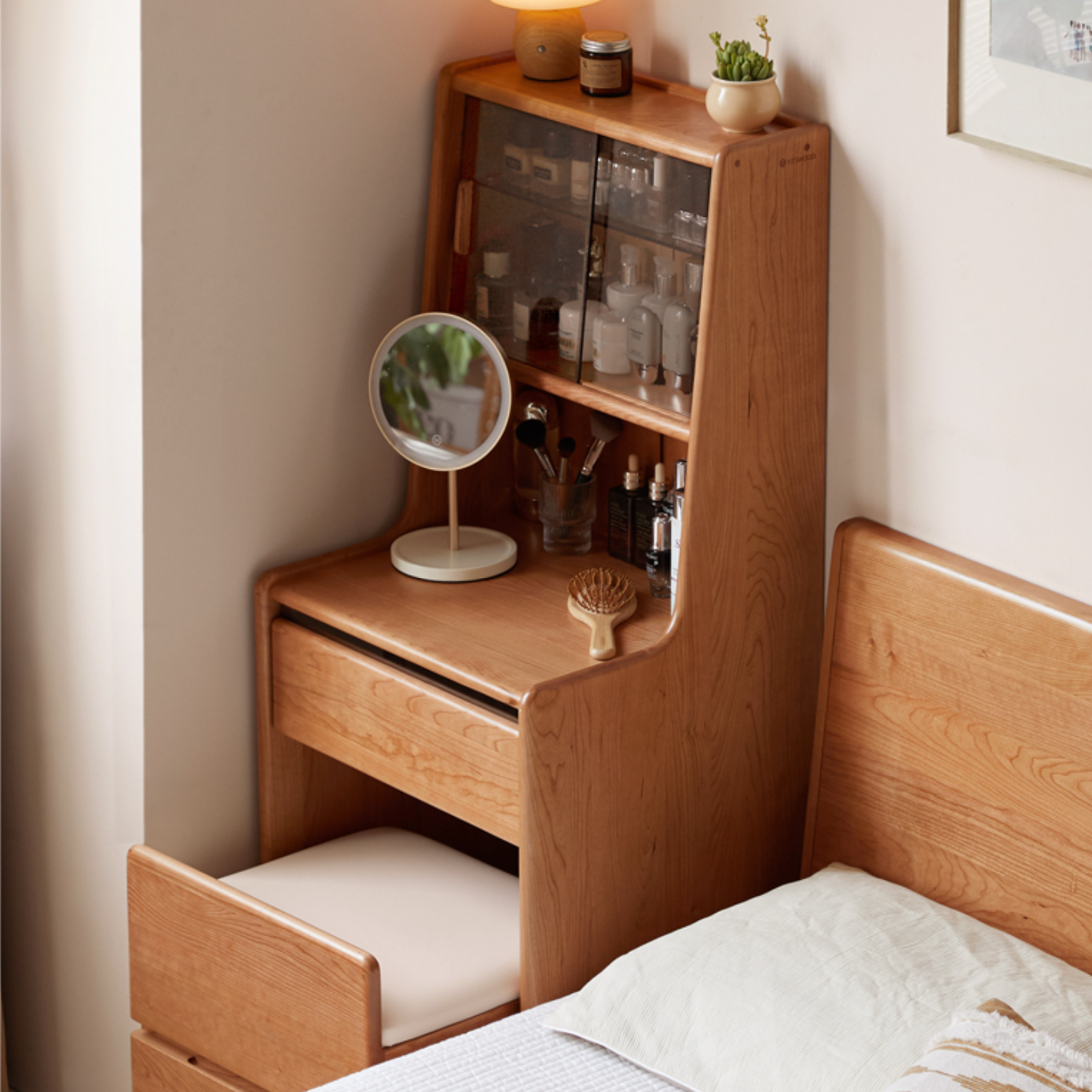 Cherry Solid Wood Multifunctional Retro Vanity Table