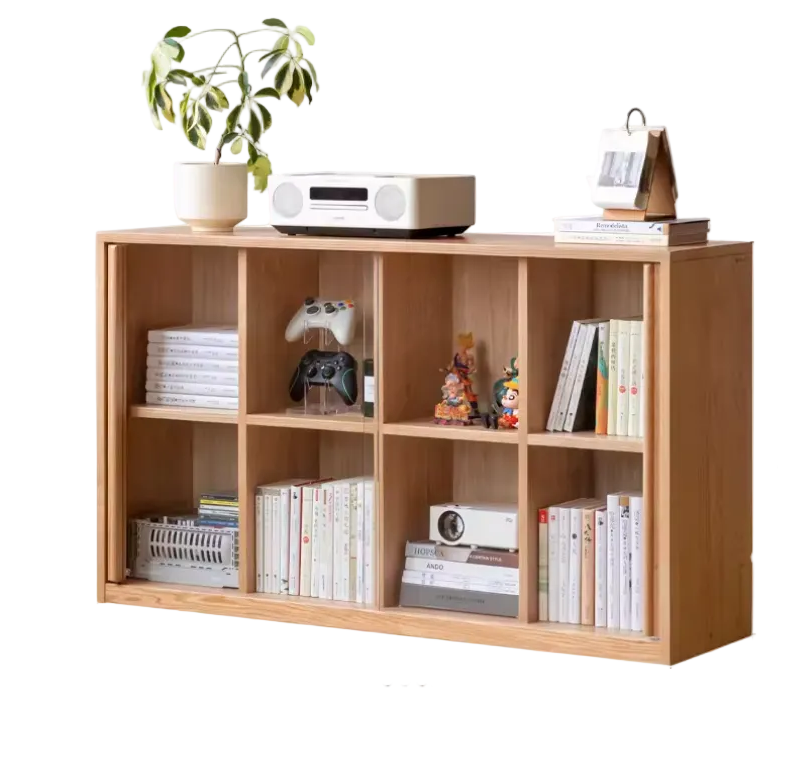 Black Walnut, Oak Solid Wood Low Bookcase, Modern Modular Storage Shelf Cabinet