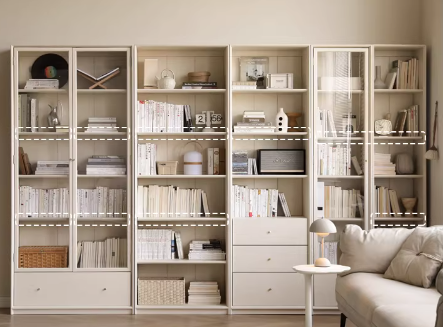 Oak Solid Wood Combination Bookcase Glass Door Floor-to-ceiling Bookshelf