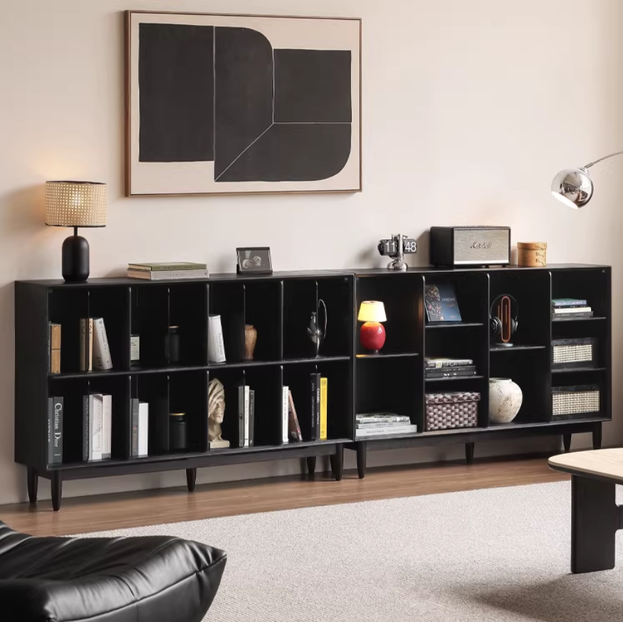 Oak, Ash Solid Wood Black Modern Bookcase