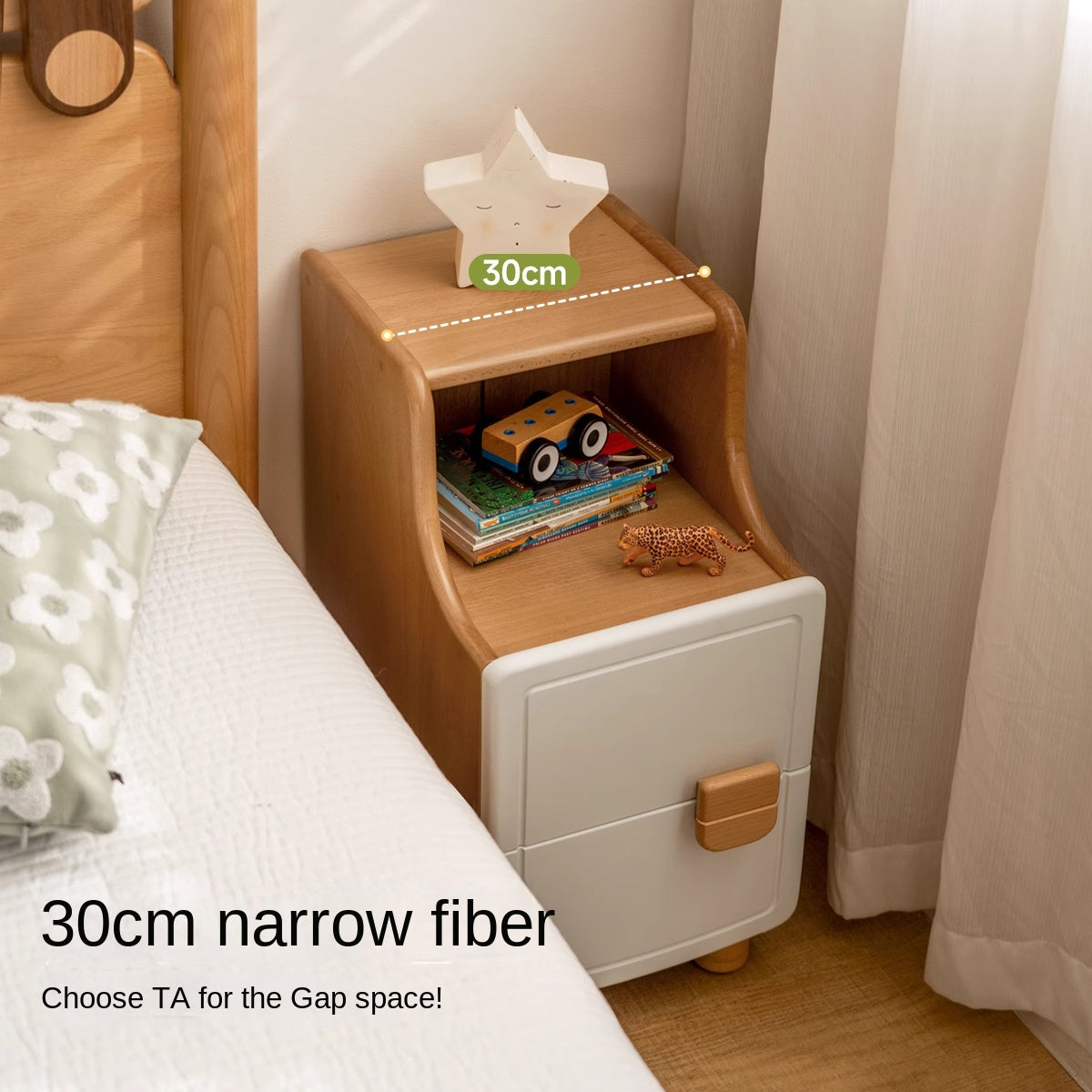 Beech Solid Wood Modern Kids Nightstand.
