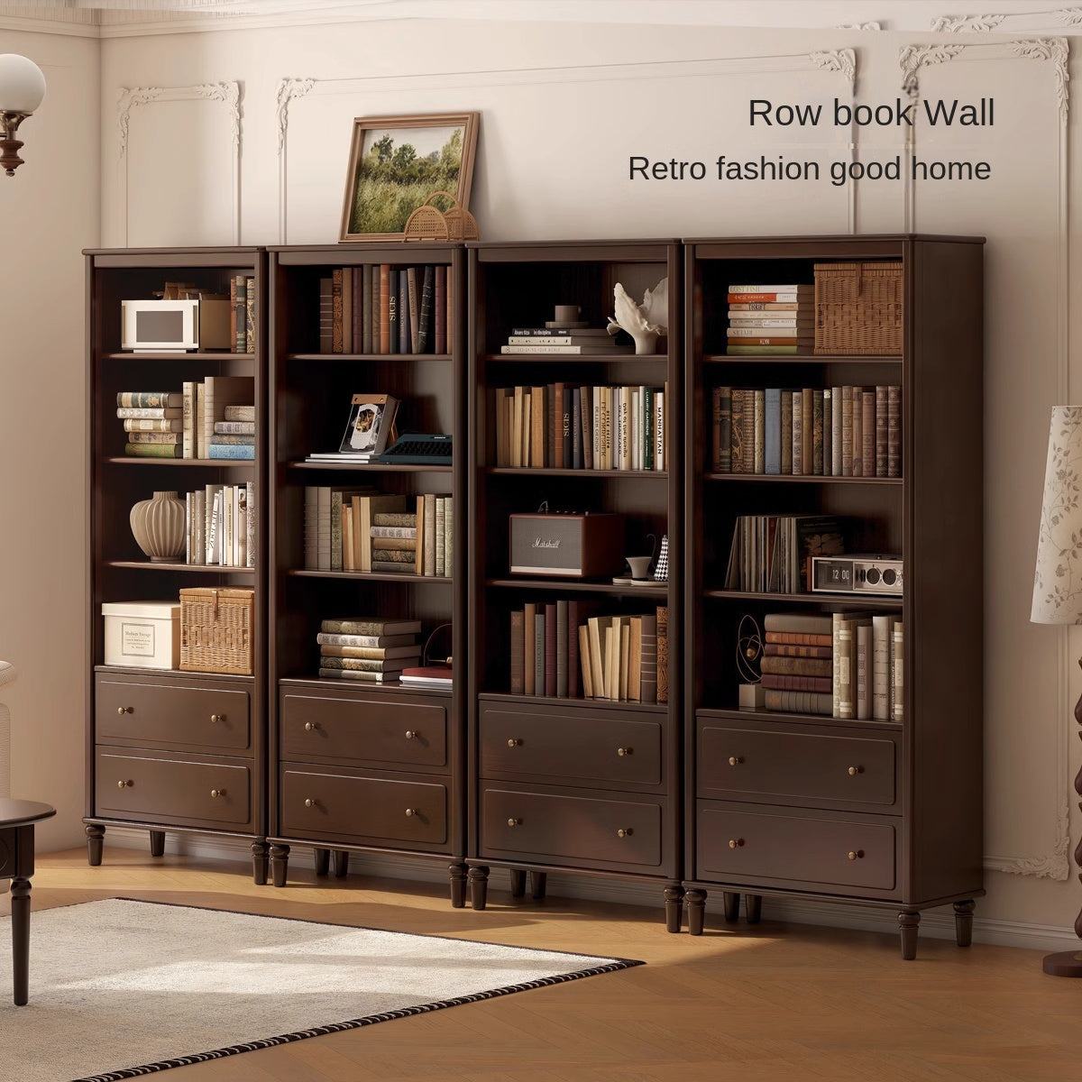 Poplar, Black Walnut Solid Wood American Retro Bookcase.