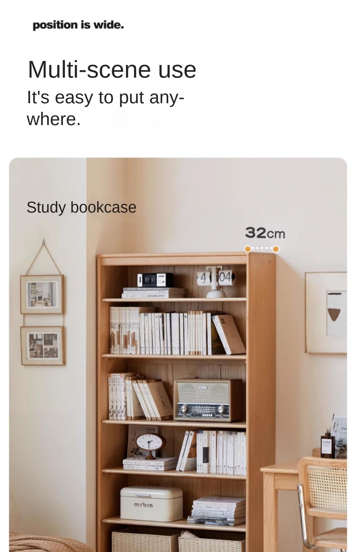 Beech Solid Wood Bookshelf Combination, Open Storage Cabinet