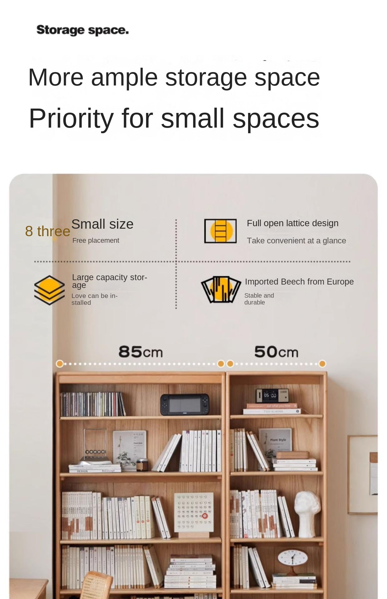 Beech Solid Wood Bookshelf Combination, Open Storage Cabinet